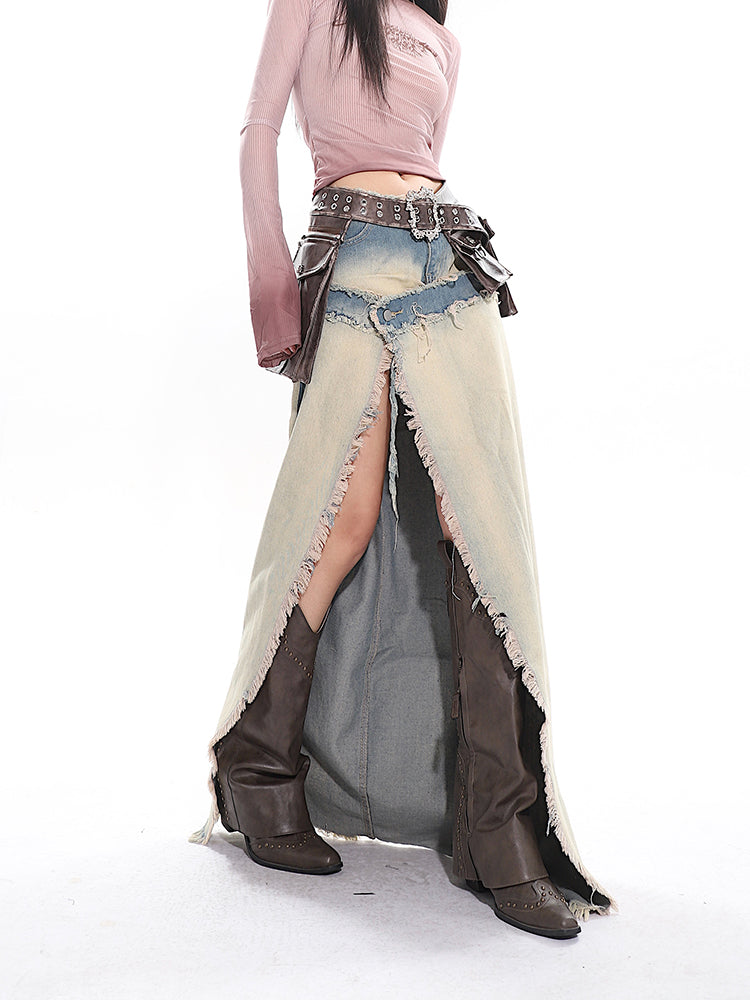 【24s April.】Distressed Raw Edge Gradient Denim Skirt ArtsKoreanMan