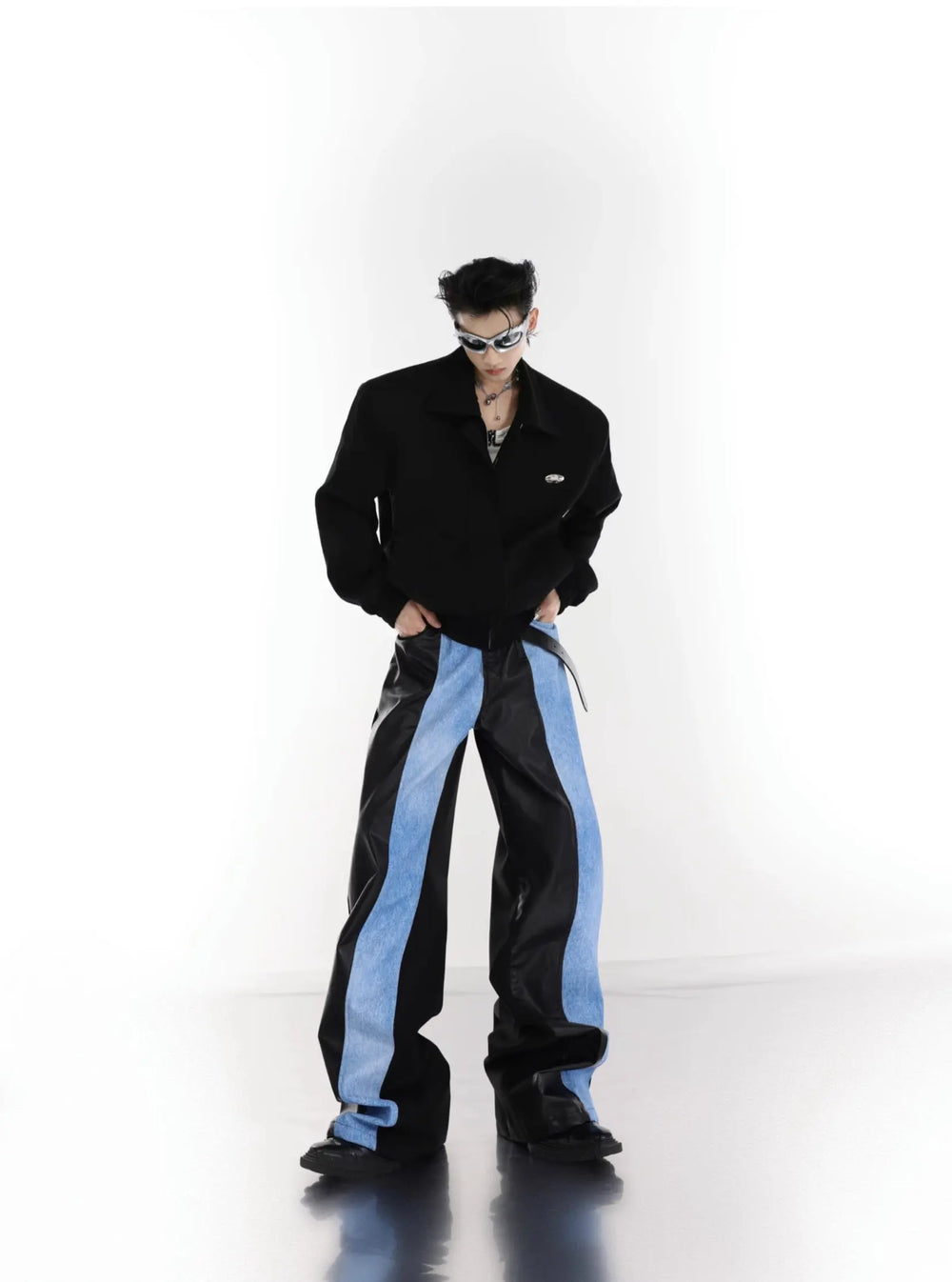 【23s July.】PU Leather Blue Black Trousers ArtsKoreanMan