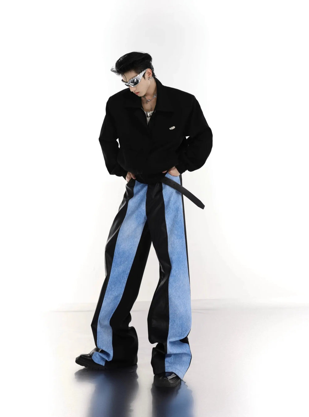【23s July.】PU Leather Blue Black Trousers ArtsKoreanMan