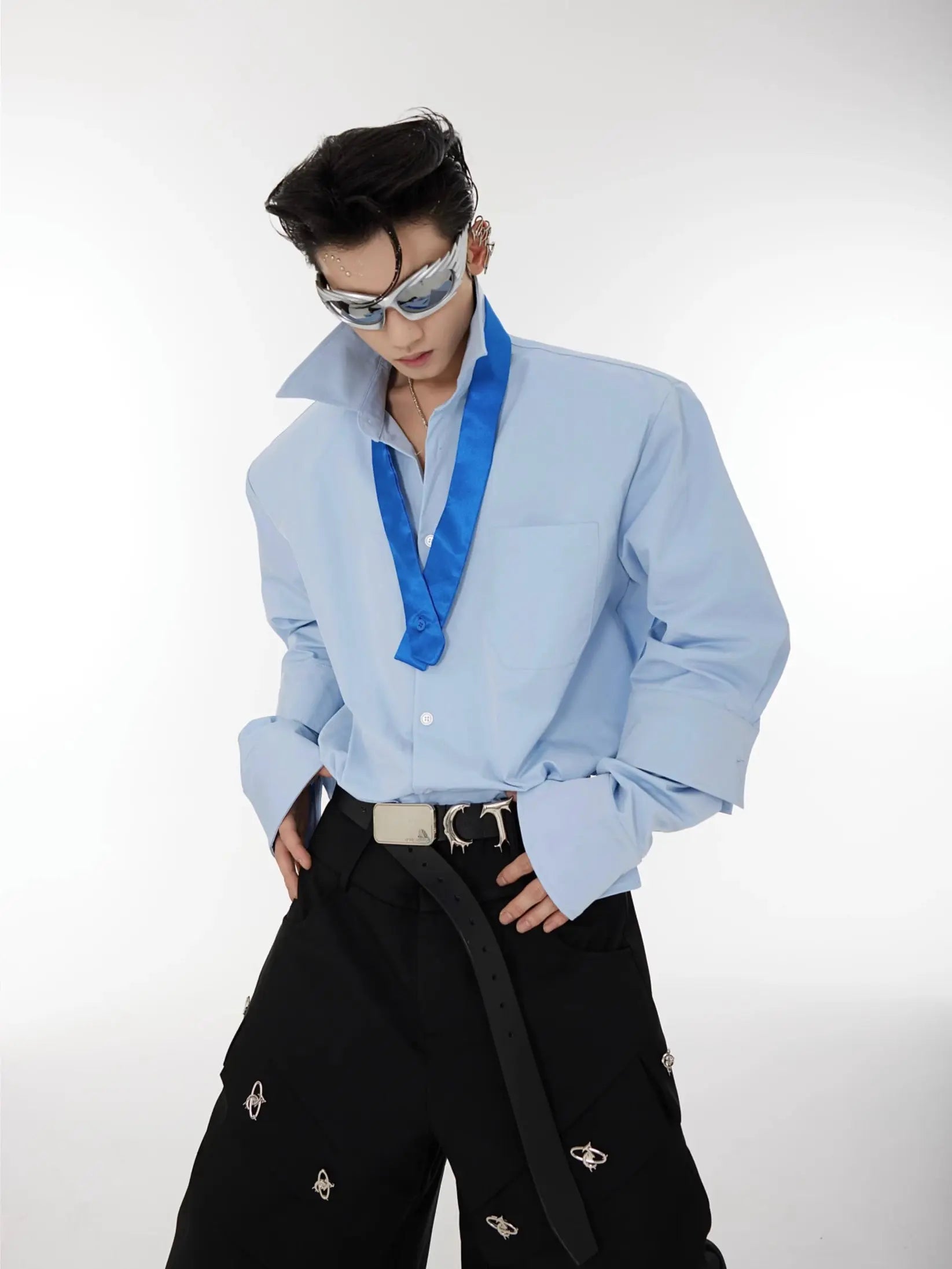 Double Cuff Shoulder Pads Shirt – Elevate Your Style – ArtsKoreanMan