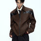 【25s Oct.】Glossy Paneled Deconstructed Leather Jacket