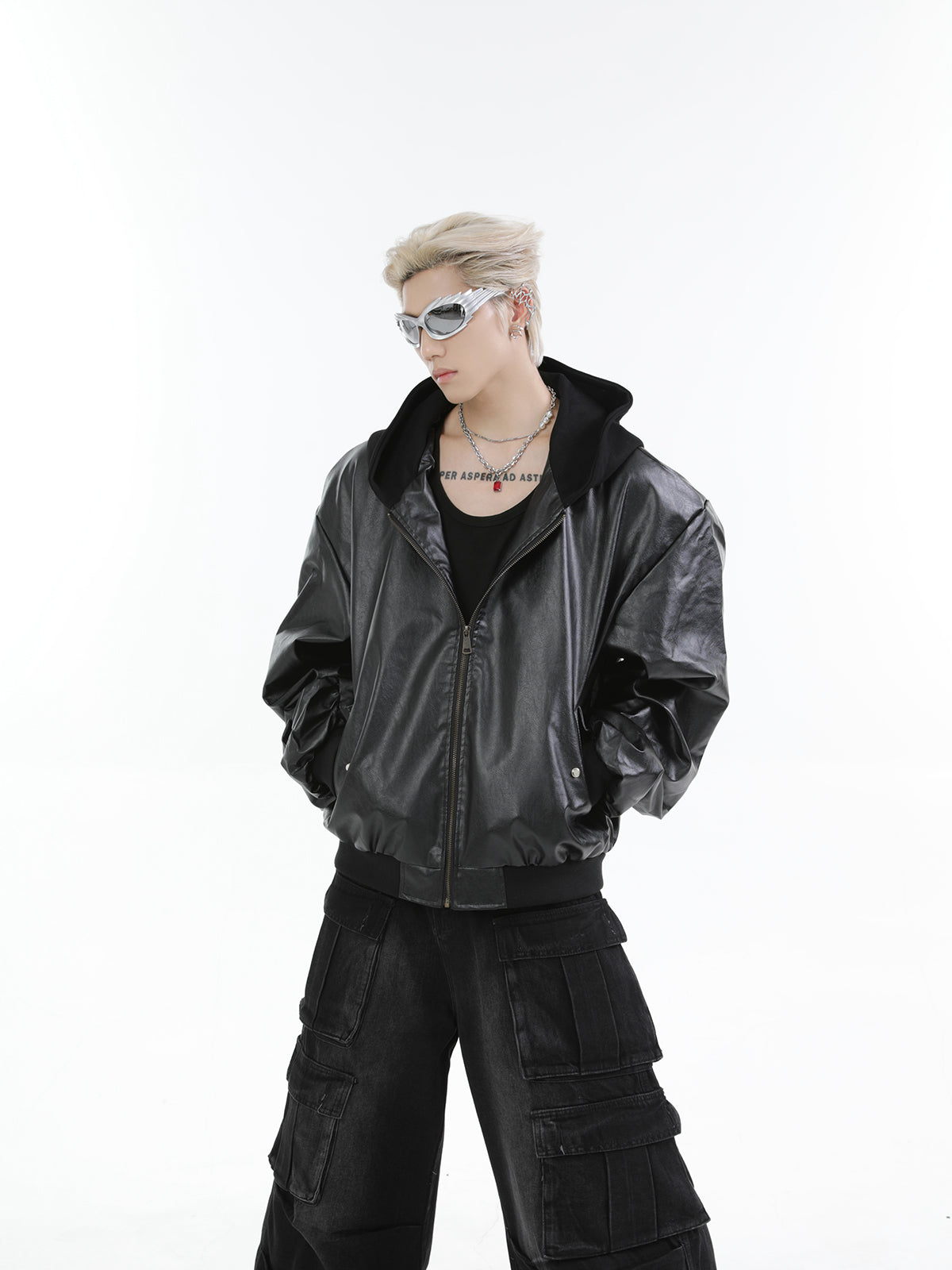 【24s Oct.】Versatile Heavy-Duty Patchwork Hooded Leather Jacket