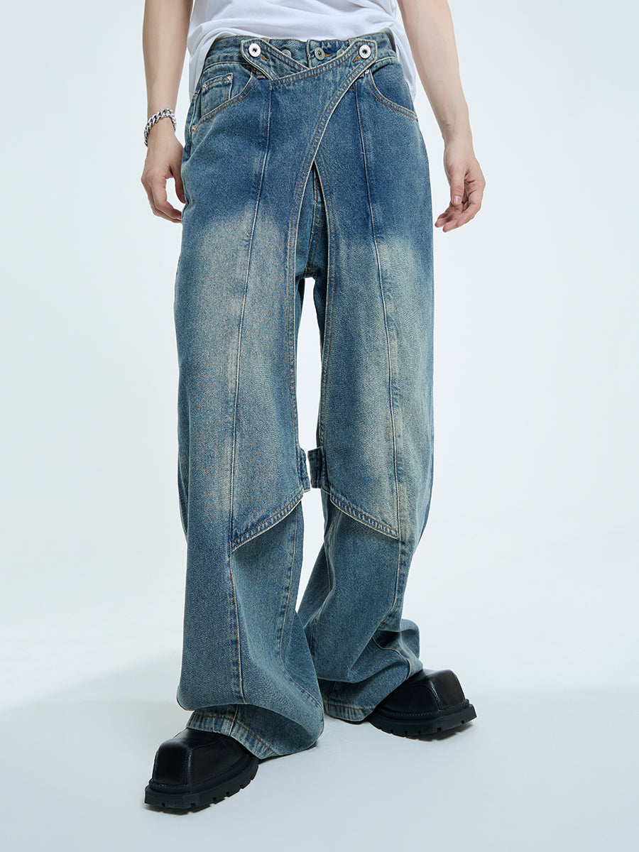【23s September.】Statement Cross-panel Denim Jeans-L ArtsKoreanMan