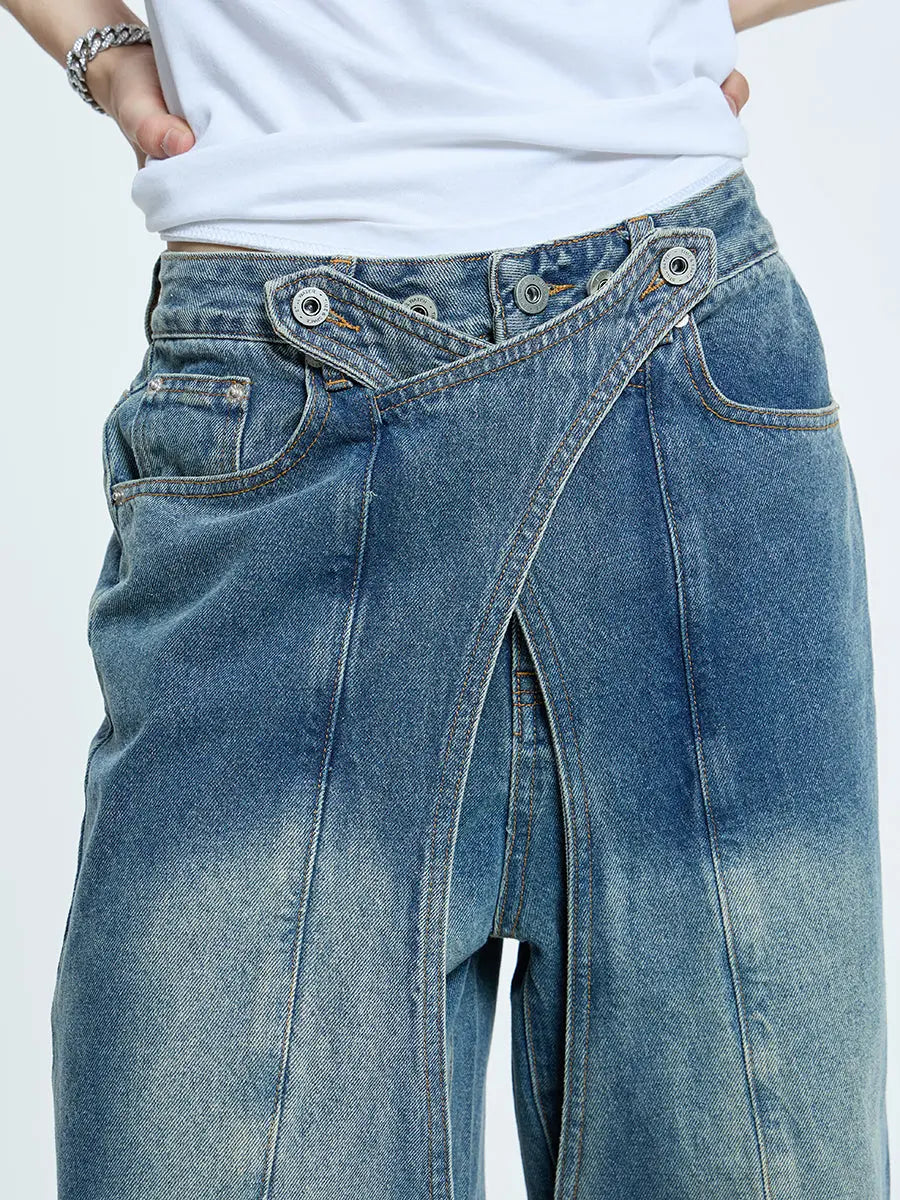 【23s September.】Statement Cross-panel Denim Jeans ArtsKoreanMan