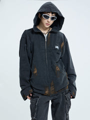 【23s September.】Vintage Distressed Hooded Denim Jacket-L ArtsKoreanMan
