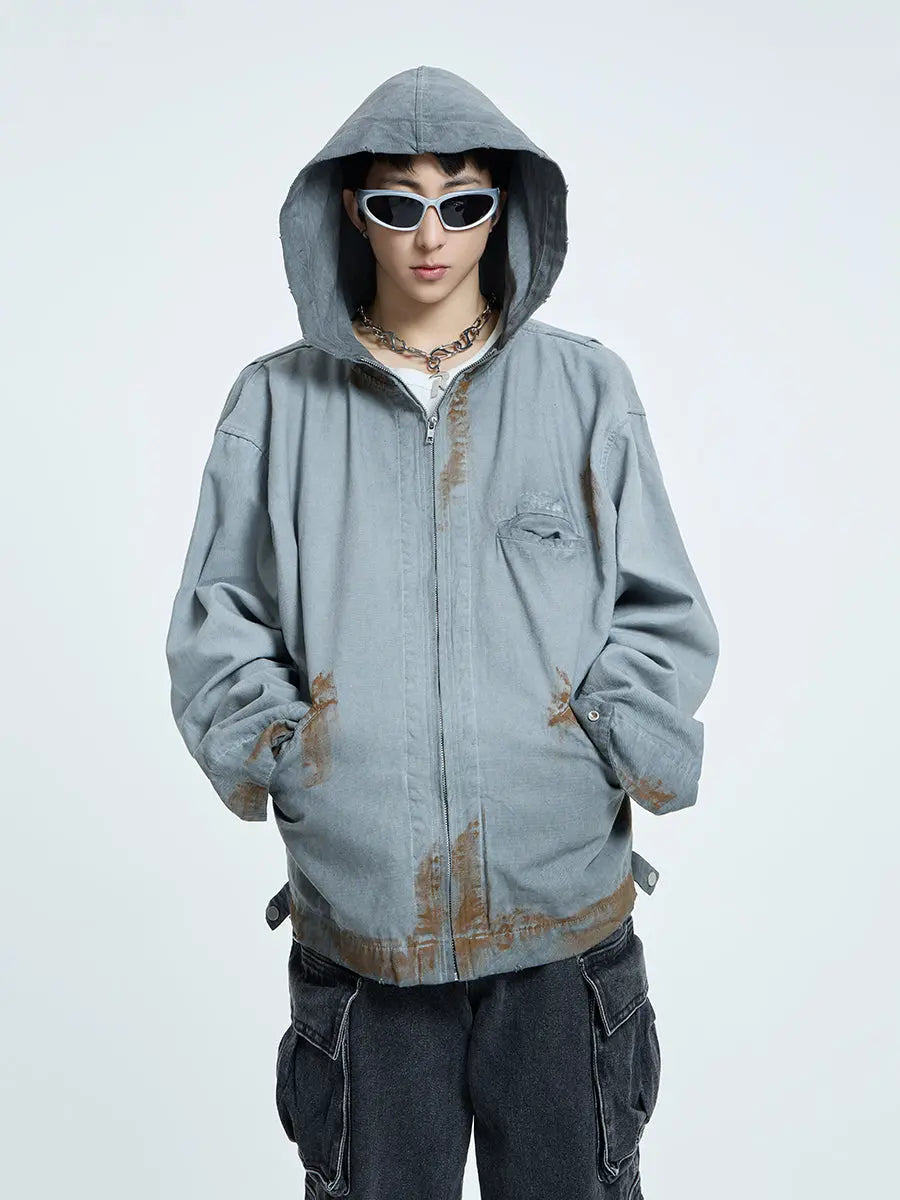 【23s September.】Vintage Distressed Hooded Denim Jacket ArtsKoreanMan
