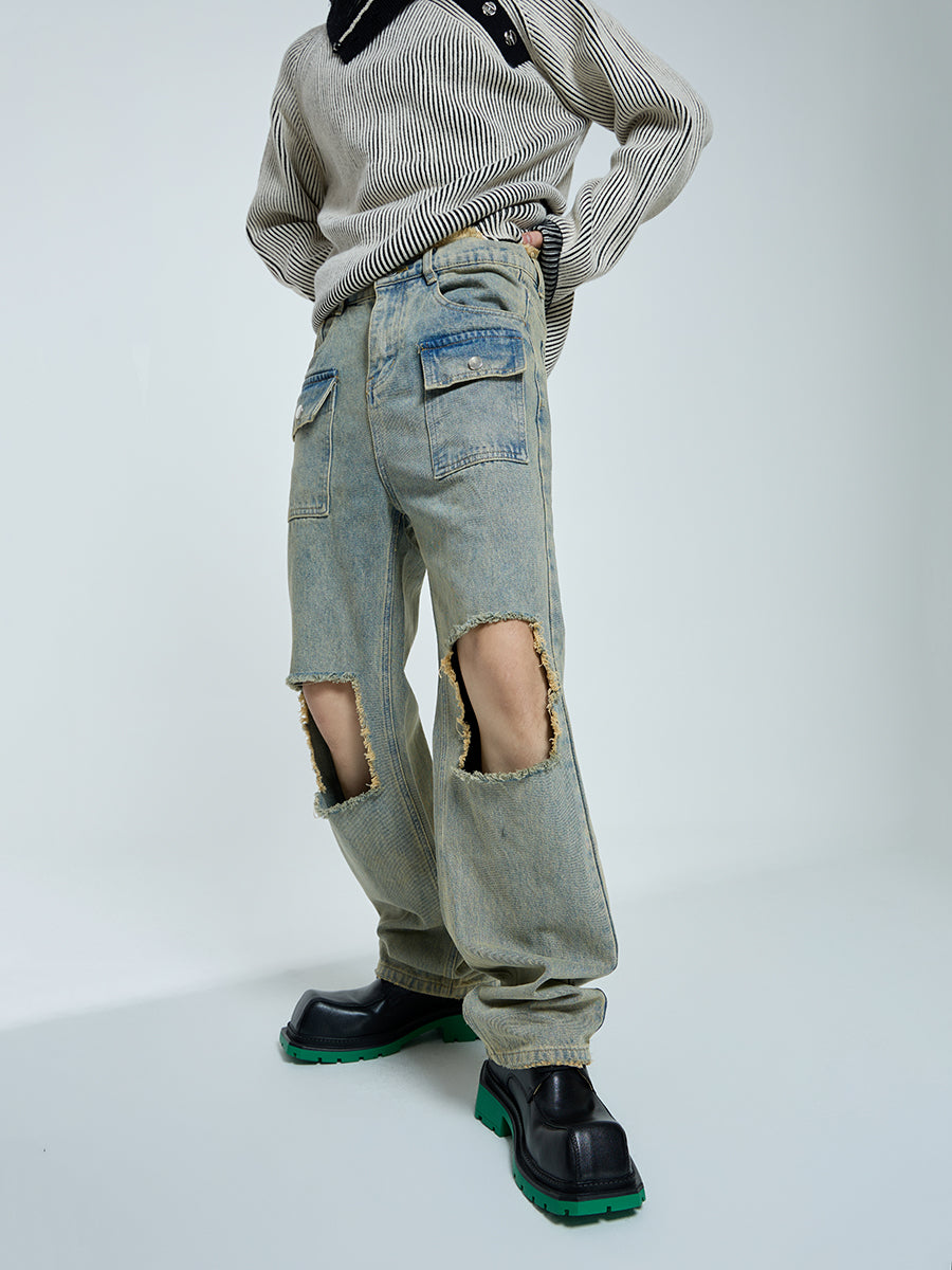 【23s September.】Raw edge ripped straight-leg jeans -M ArtsKoreanMan
