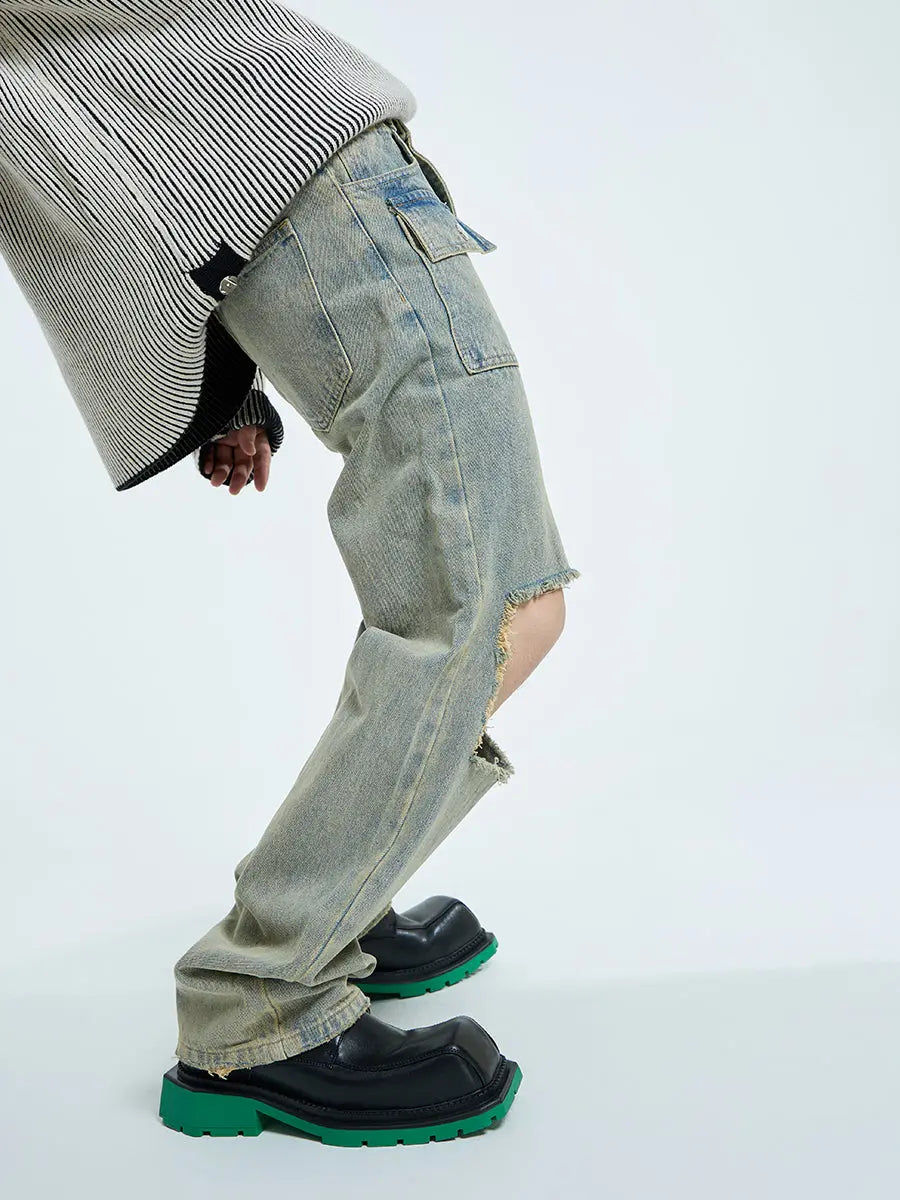 【23s September.】Raw edge ripped straight-leg jeans ArtsKoreanMan