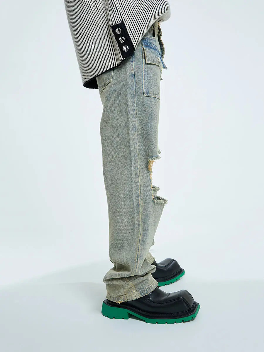 【23s September.】Raw edge ripped straight-leg jeans ArtsKoreanMan