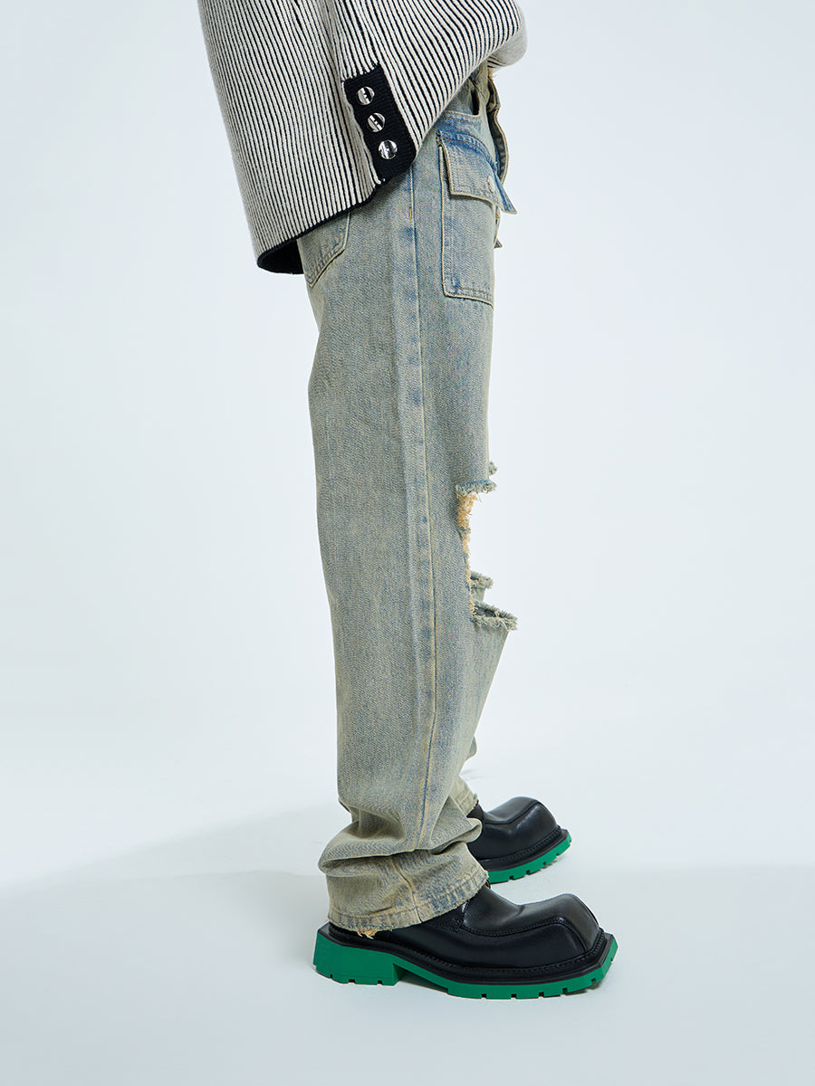 【23s September.】Raw edge ripped straight-leg jeans -M ArtsKoreanMan