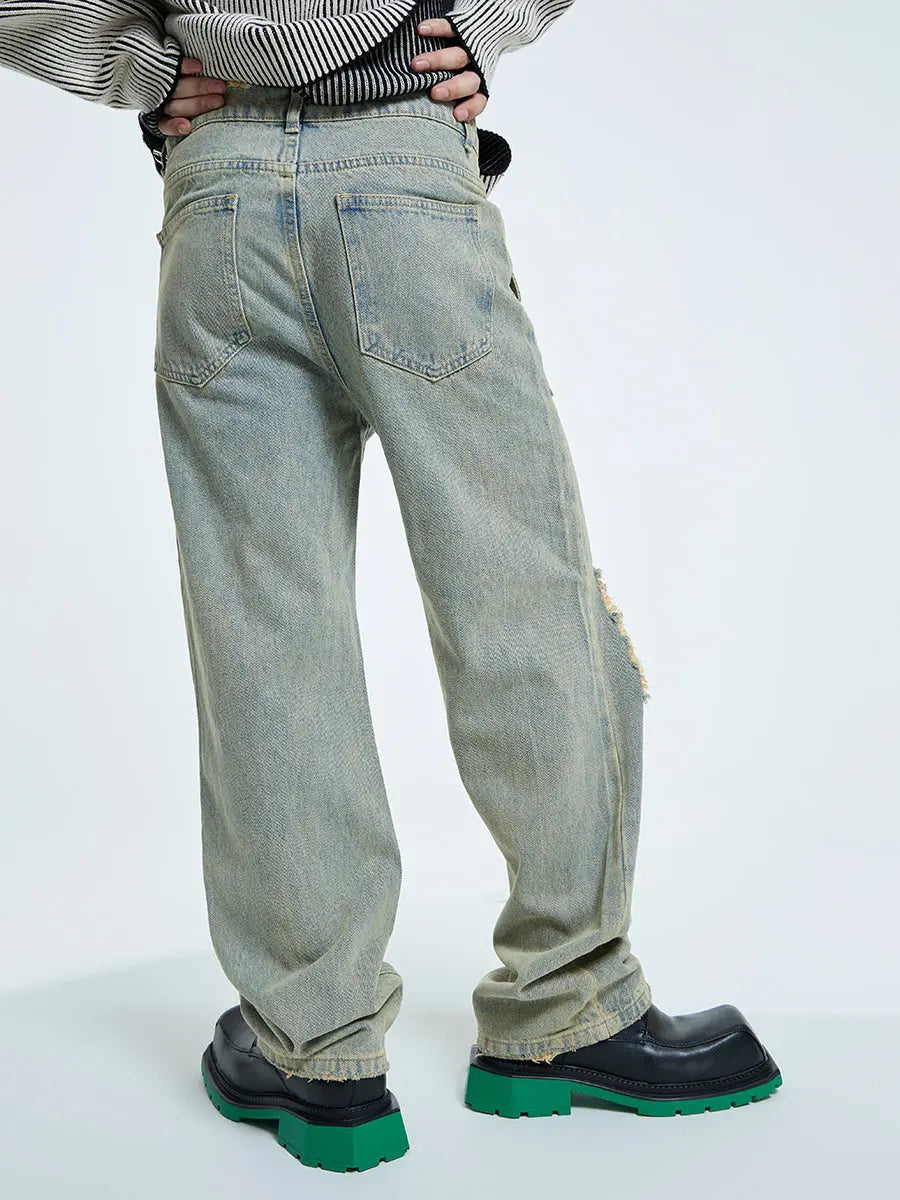 【23s September.】Raw edge ripped straight-leg jeans ArtsKoreanMan