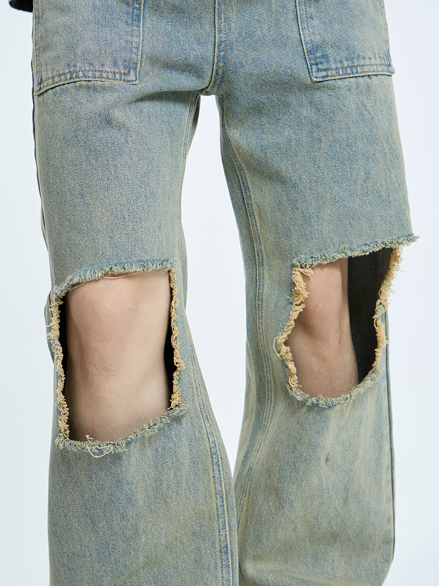 【23s September.】Raw edge ripped straight-leg jeans