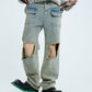 【23s September.】Raw edge ripped straight-leg jeans -M