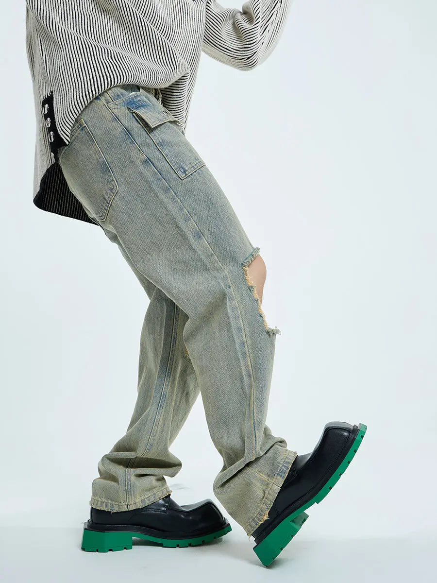 【23s September.】Raw edge ripped straight-leg jeans ArtsKoreanMan