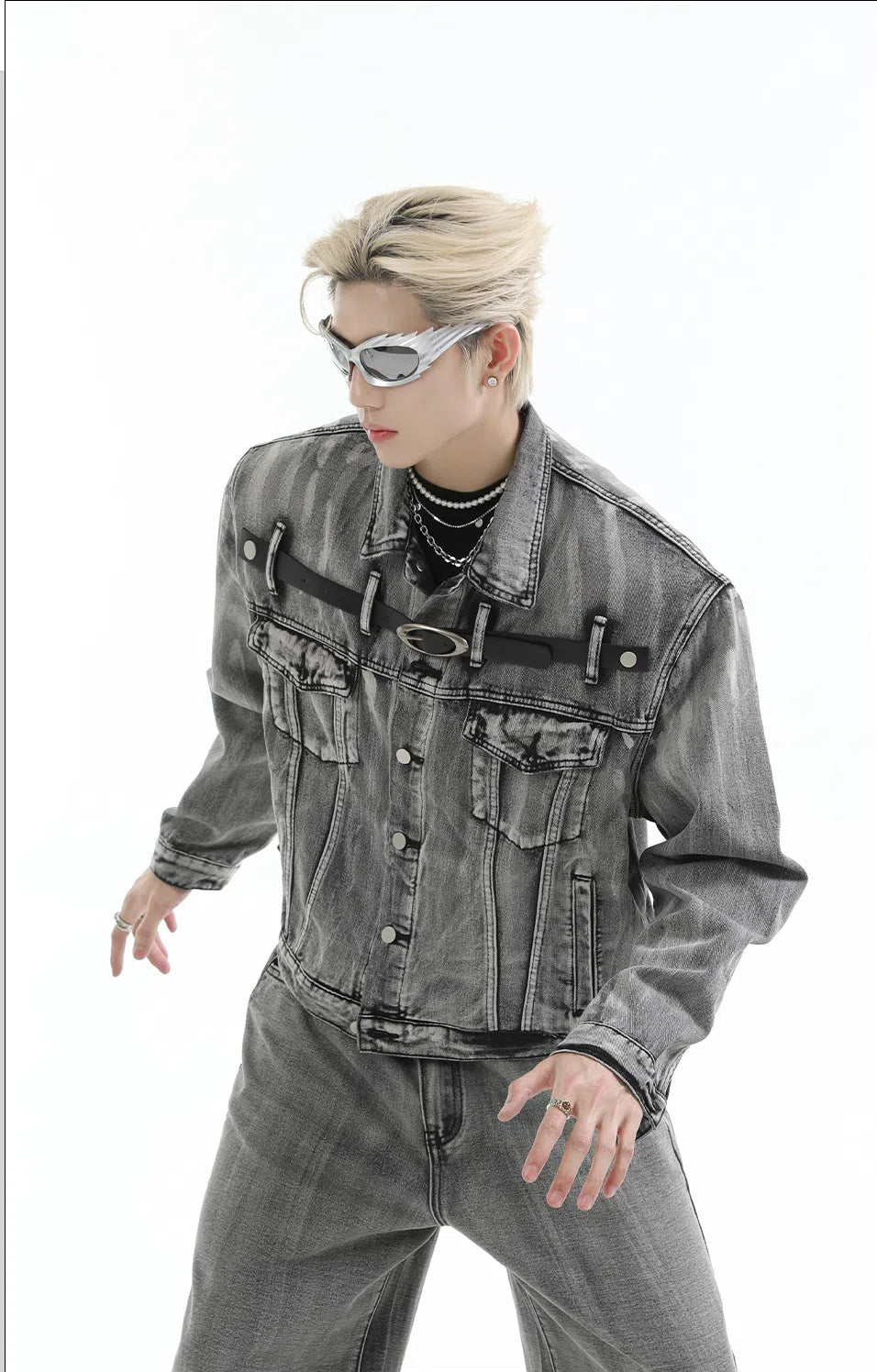 【24s Aug.】Heavy Distressed Belt-decorated Denim Suit ArtsKoreanMan