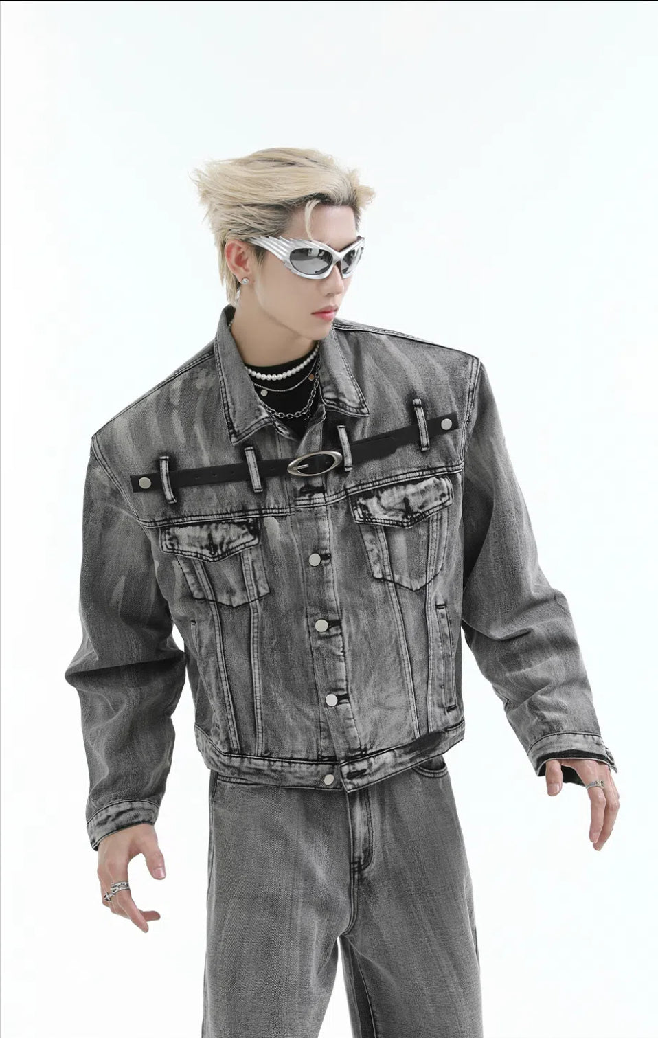 【24s Aug.】Heavy Distressed Belt-decorated Denim Suit ArtsKoreanMan