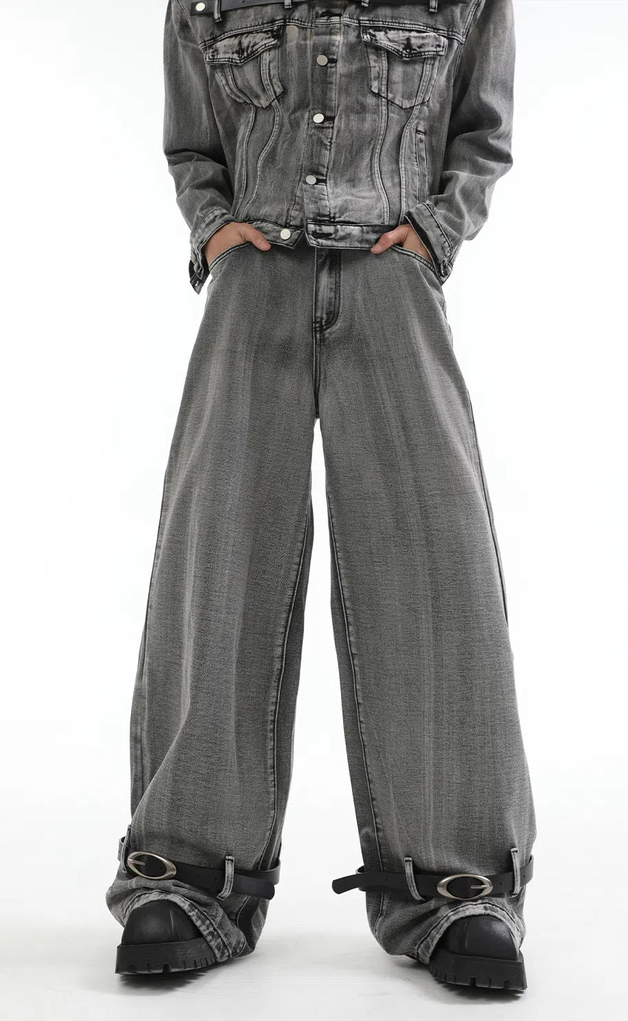 【24s Aug.】Heavy Distressed Belt-decorated Denim Suit ArtsKoreanMan