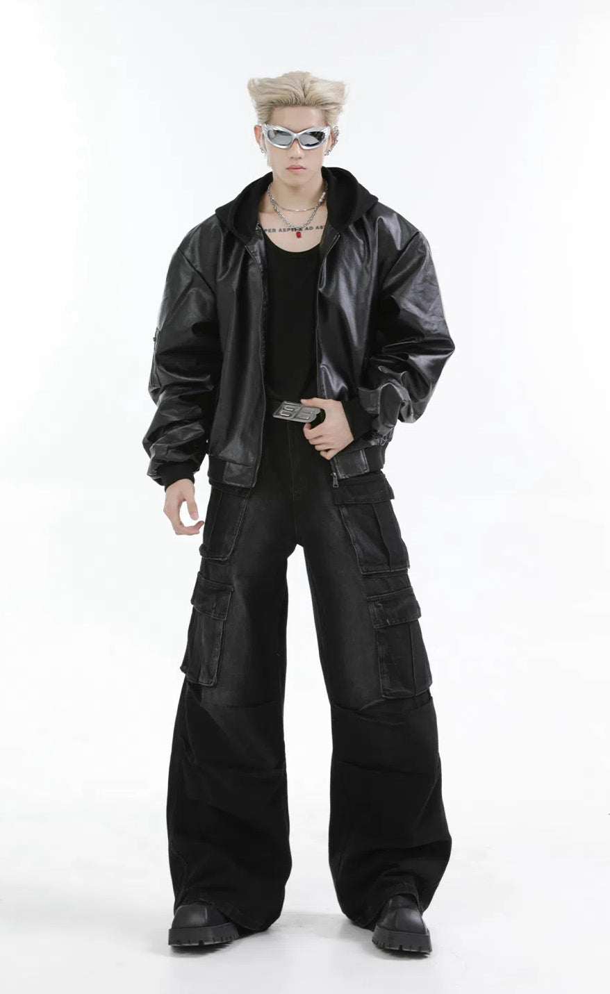 【24s Oct.】Versatile Heavy-Duty Patchwork Hooded Leather Jacket