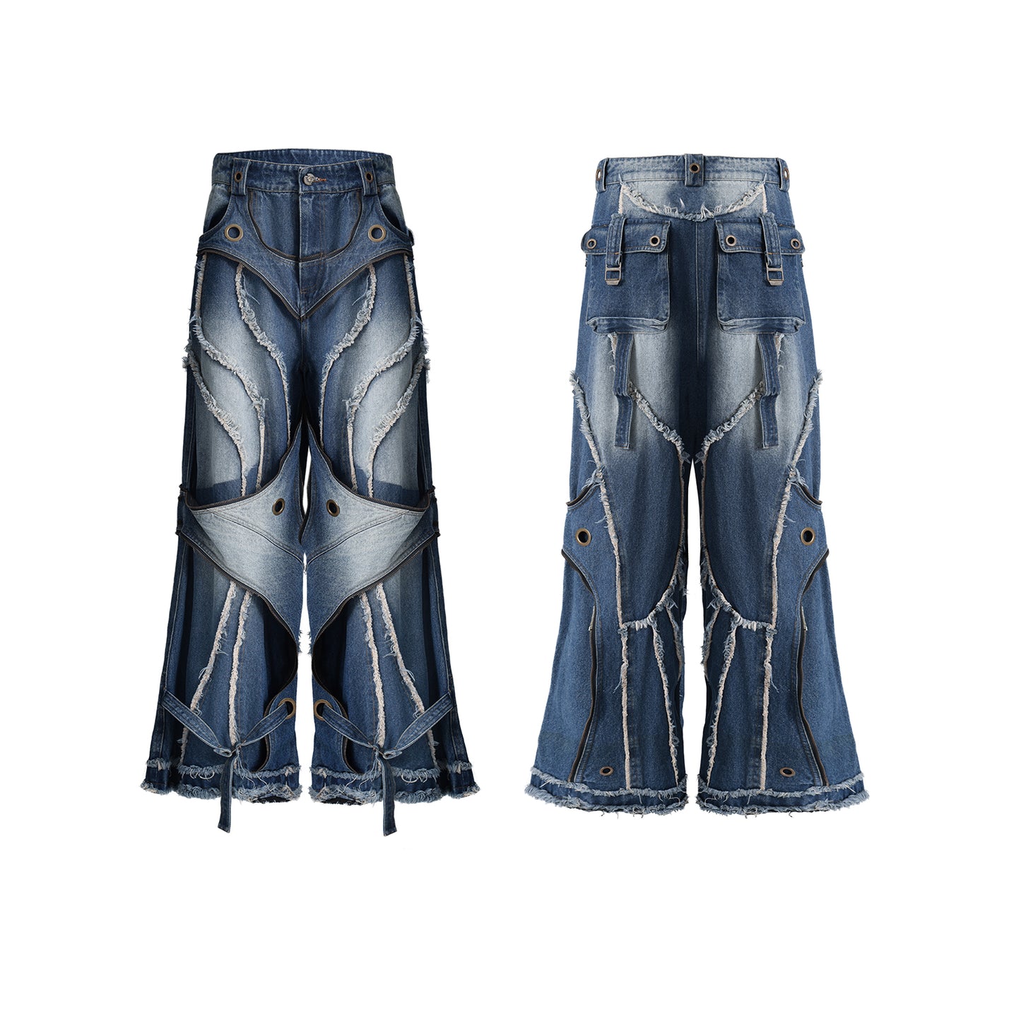 【25s Mar.】Double-Layer Raw Hem Distressed Loose-Fit Denim Pants