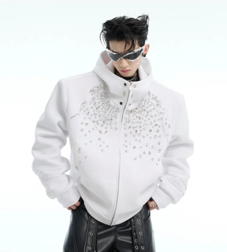 【25s Mar.】Heavy-Duty Rhinestone Embellished Hoodie Cardigan