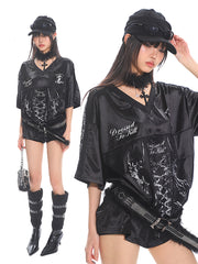 【25s Apr.】Tie-Dye Lace Trim Satin Sporty Tee