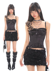 【25s Apr.】Leopard Print Boned Satin Slim Vest