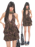 【25s Apr.】Camo Retro Halter Tie Skirt Set