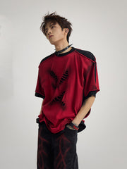 【25s Apr.】Black & Red Distressed Cotton Layered T-Shirt