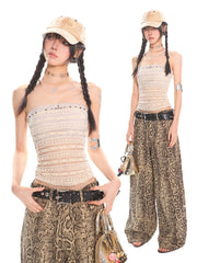 【25s May.】Lace Hollow Studded Tube Top Set