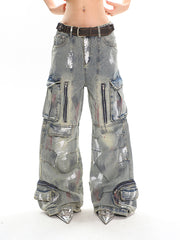 【25s May.】Washed Graffiti Pocket Denim Trousers
