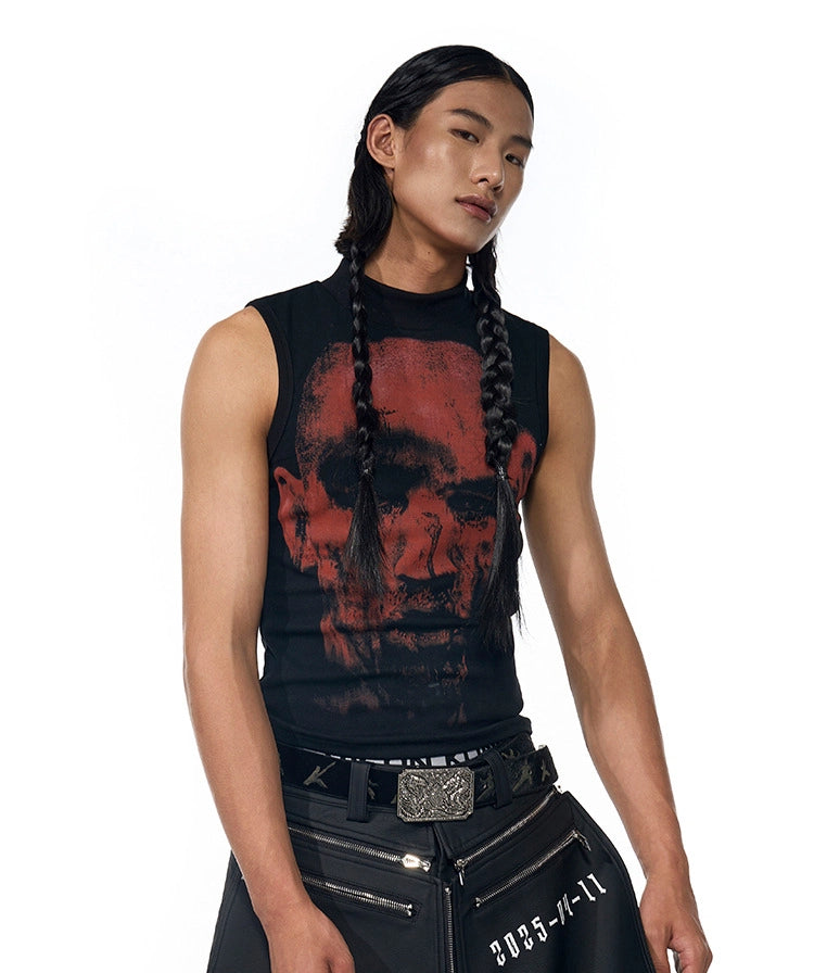 【25s Jul.】Mock Neck Slim Fit Printed Sleeveless Tee