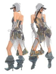 【25s Jul.】Wasteland Hooded Denim Vest Skirt Set