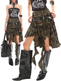 【25s Jul.】Asymmetrical Camo Denim Midi Skirt