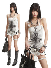 【25s Aug.】Cross-Lace Layered Gothic Camisole Top