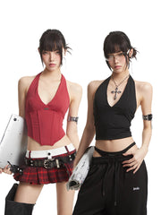 【25s Aug.】Black Backless Halter Corset Top