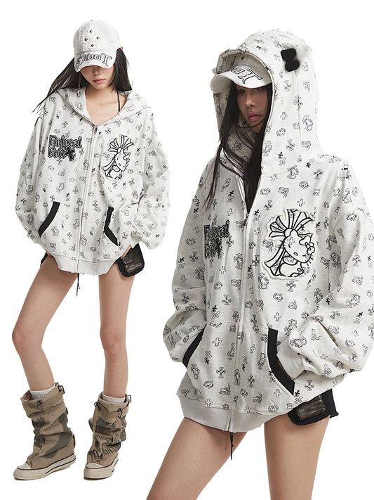 【25s Aug.】Vintage Cat Ear Zip-Up Hoodie Jacket