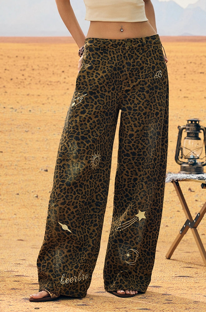 【25s Aug.】Washed Blue Leopard Embroidered Flared Jeans