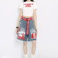【25s Aug.】Vintage Striped Patchwork Distressed Denim Shorts