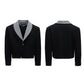 【25s Aug.】Black and White V-Neck Contrast Jacket with Drawstring Flowing Pants Set