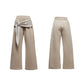【25s Aug.】Black and White V-Neck Contrast Jacket with Drawstring Flowing Pants Set