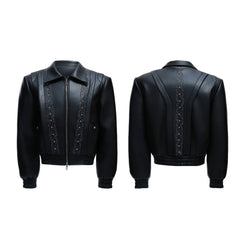 【25s Aug.】Embroidered Cropped Leather Jacket