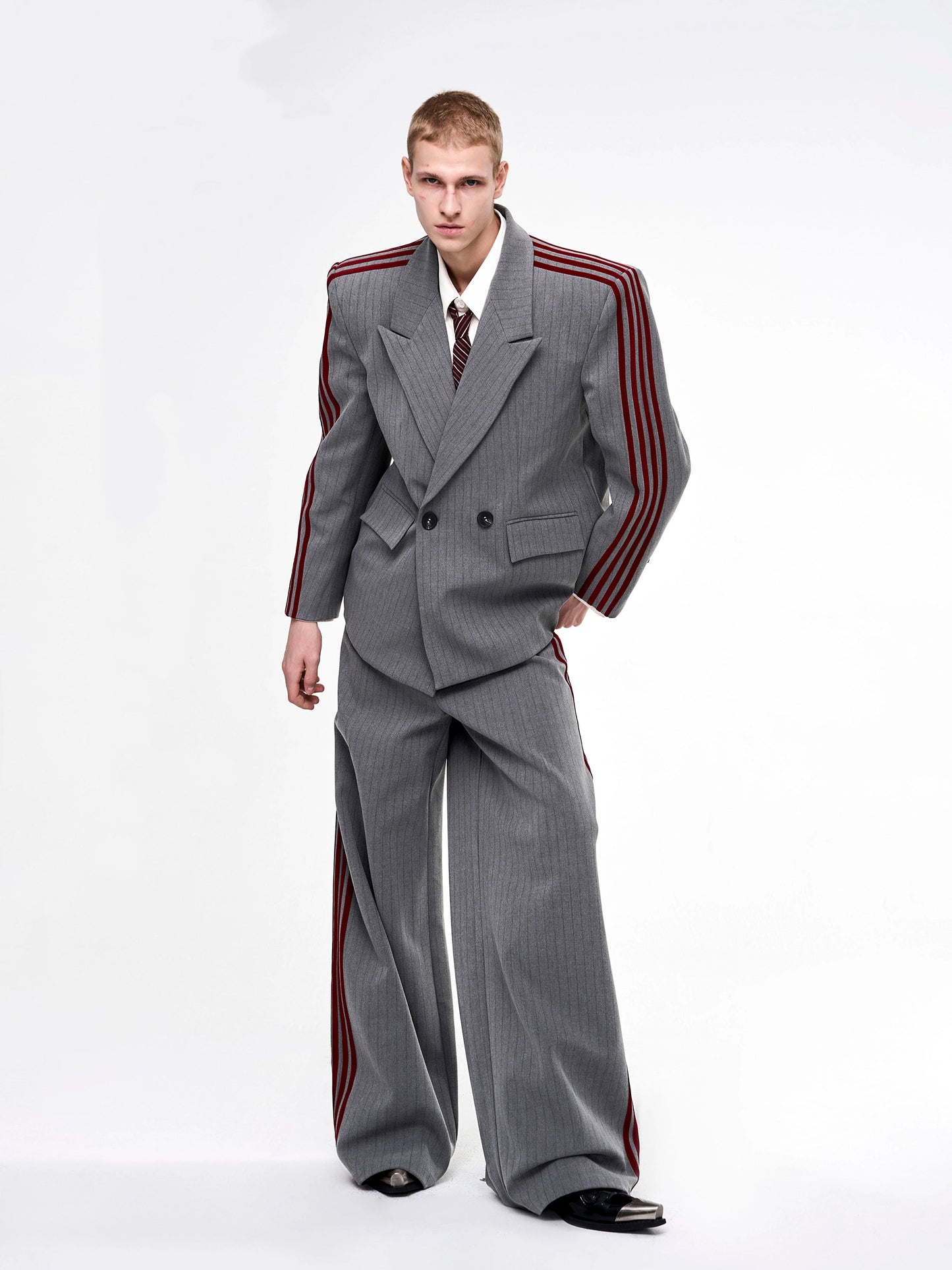 Vertical Striped Double-breasted Elegant Suit