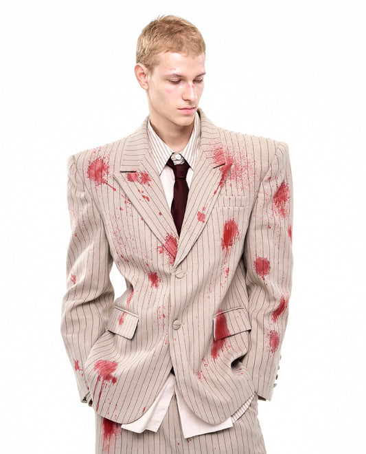 Elegant Bloodstained Vertical Striped Suit