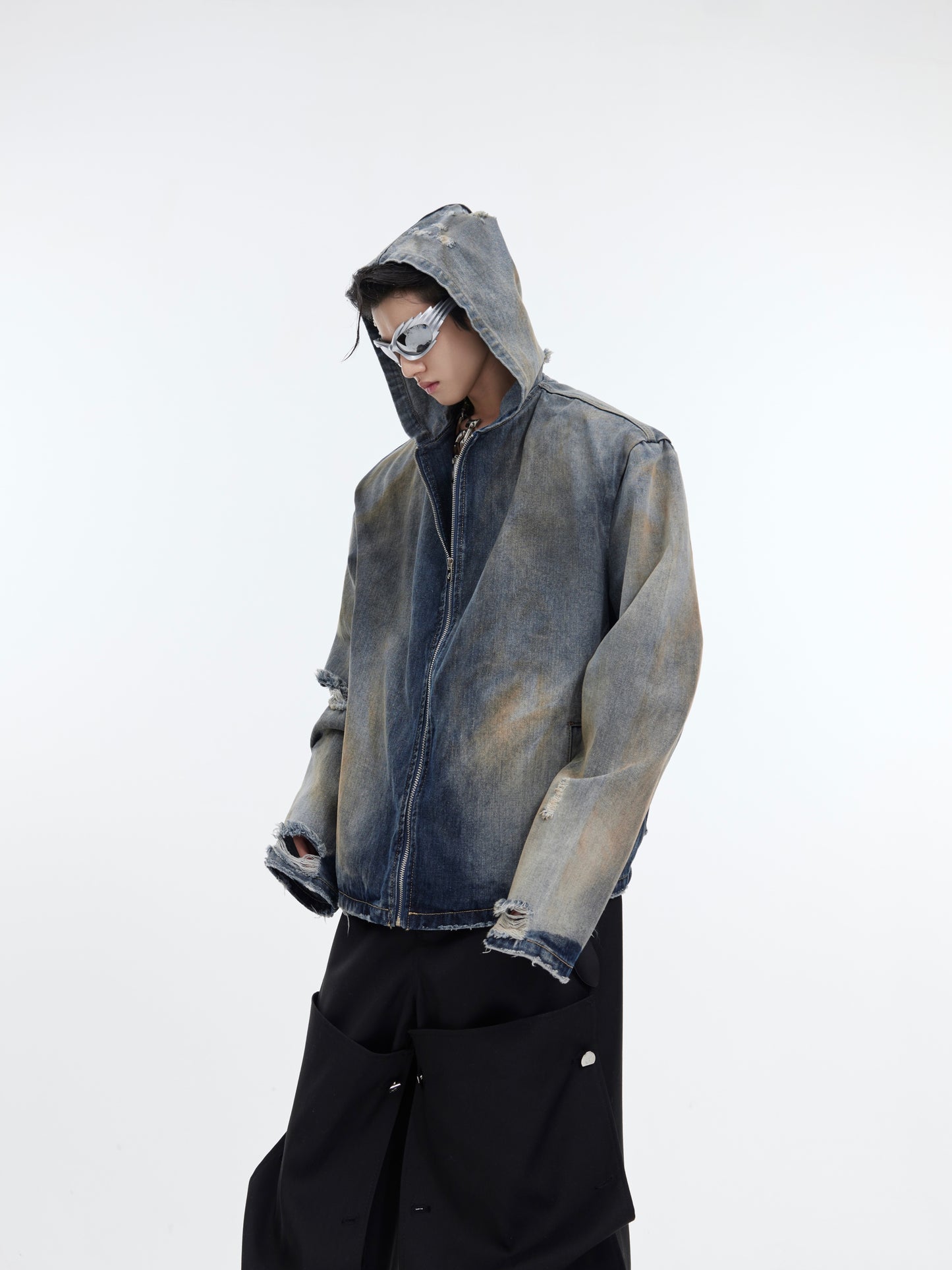 【24s January.】Retro Distressed Hooded Denim Jacket