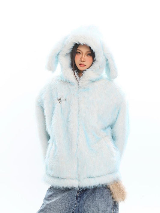 【25s Jan.】Light Blue Long-eared Rabbit Eco-friendly Fur Coat