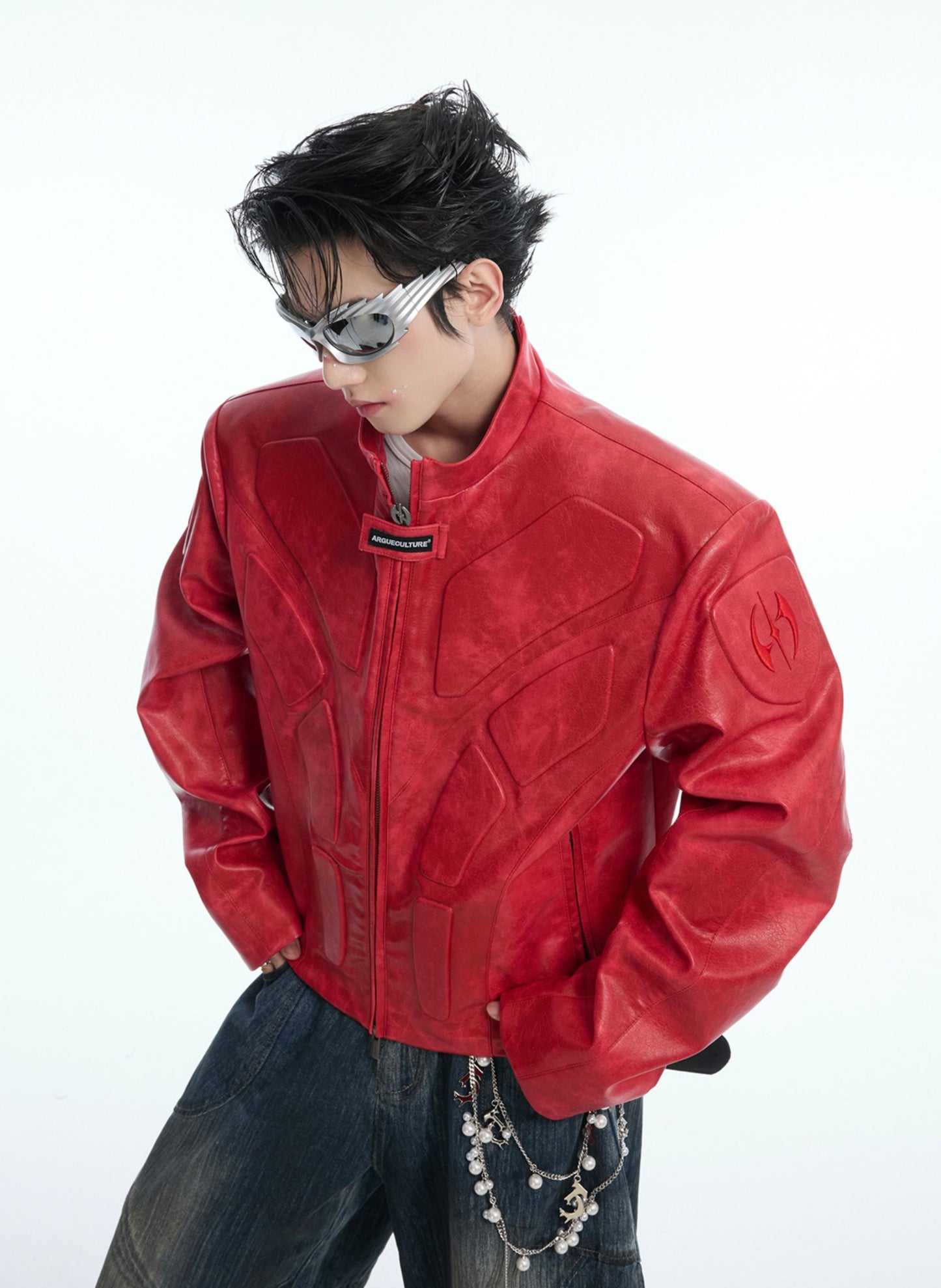 【25s Mar.】3D Relief Motorcycle Armor Leather Jacket