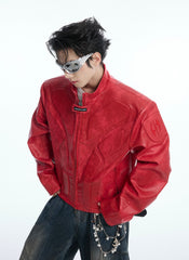 【25s Aug.】3D Relief Motorcycle Armor Leather Jacket