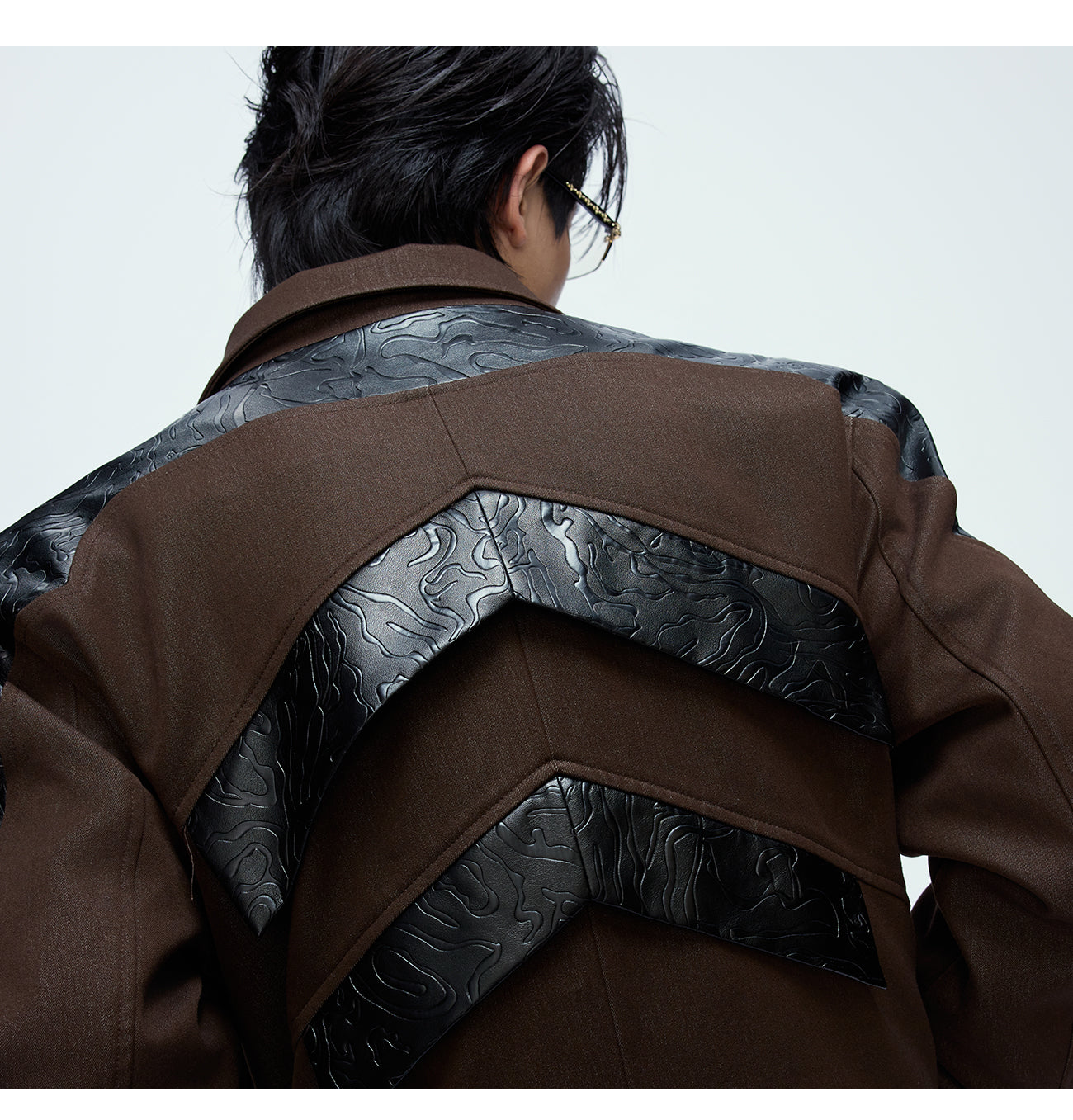 【25s Oct.】Glossy Paneled Deconstructed Leather Jacket
