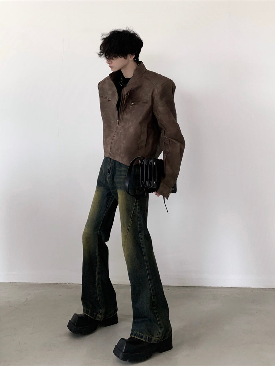 【23s August.】Brown Shoulder Pad Leather Jacket