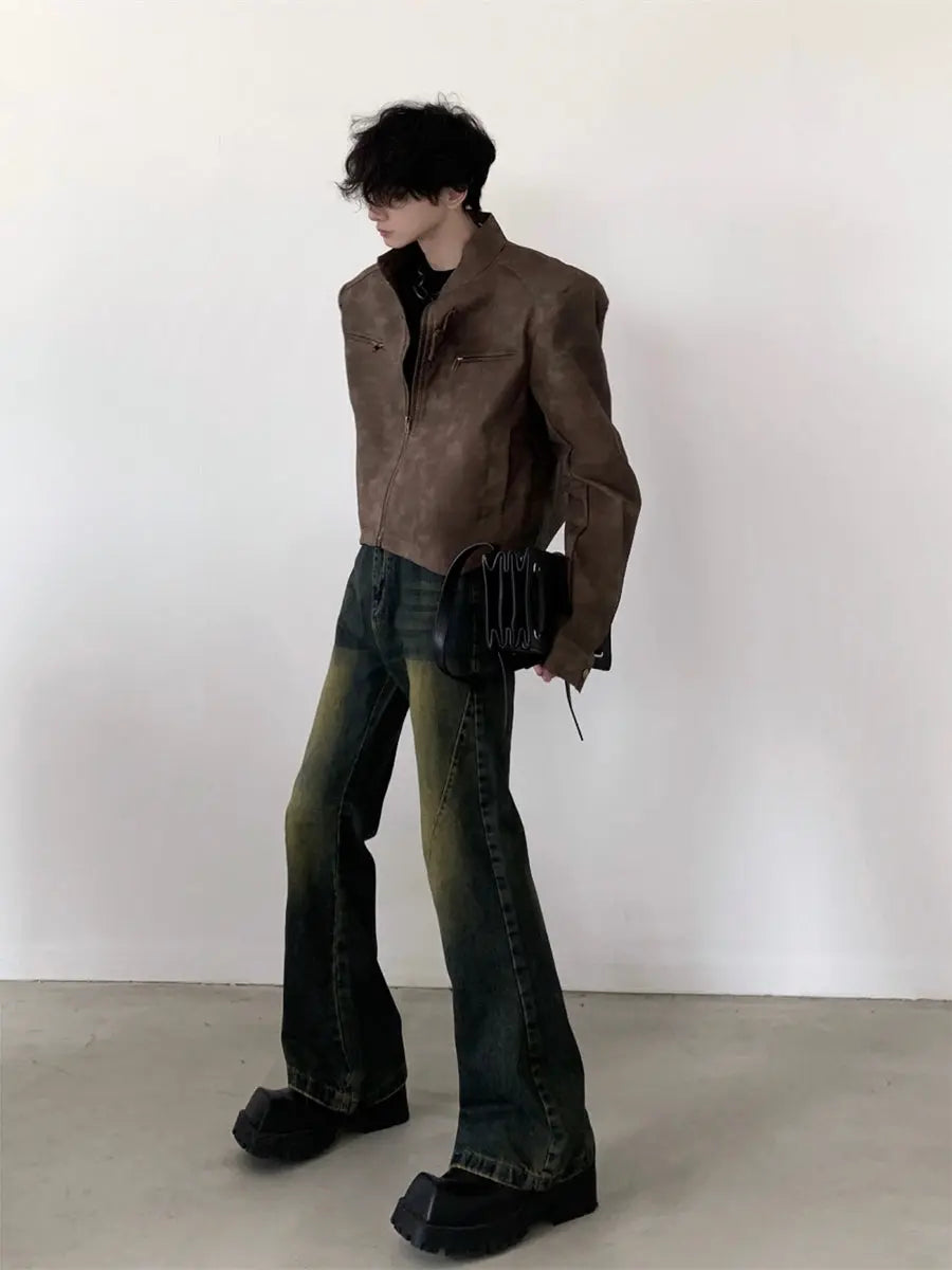 【23s August.】Brown Shoulder Pad Leather Jacket ArtsKoreanMan